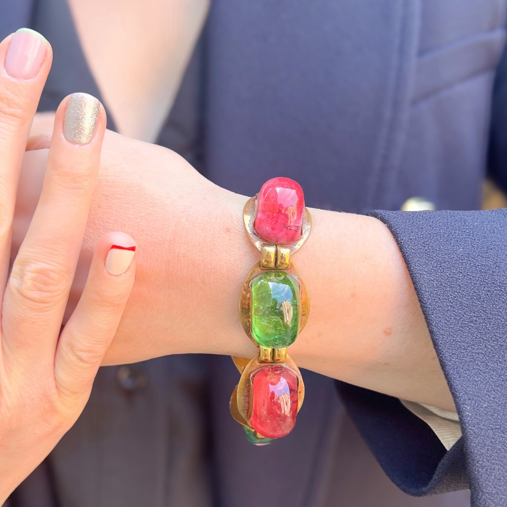 Art Deco 1930s Poured Glass Cabochon Chunky Vintage Bracelet